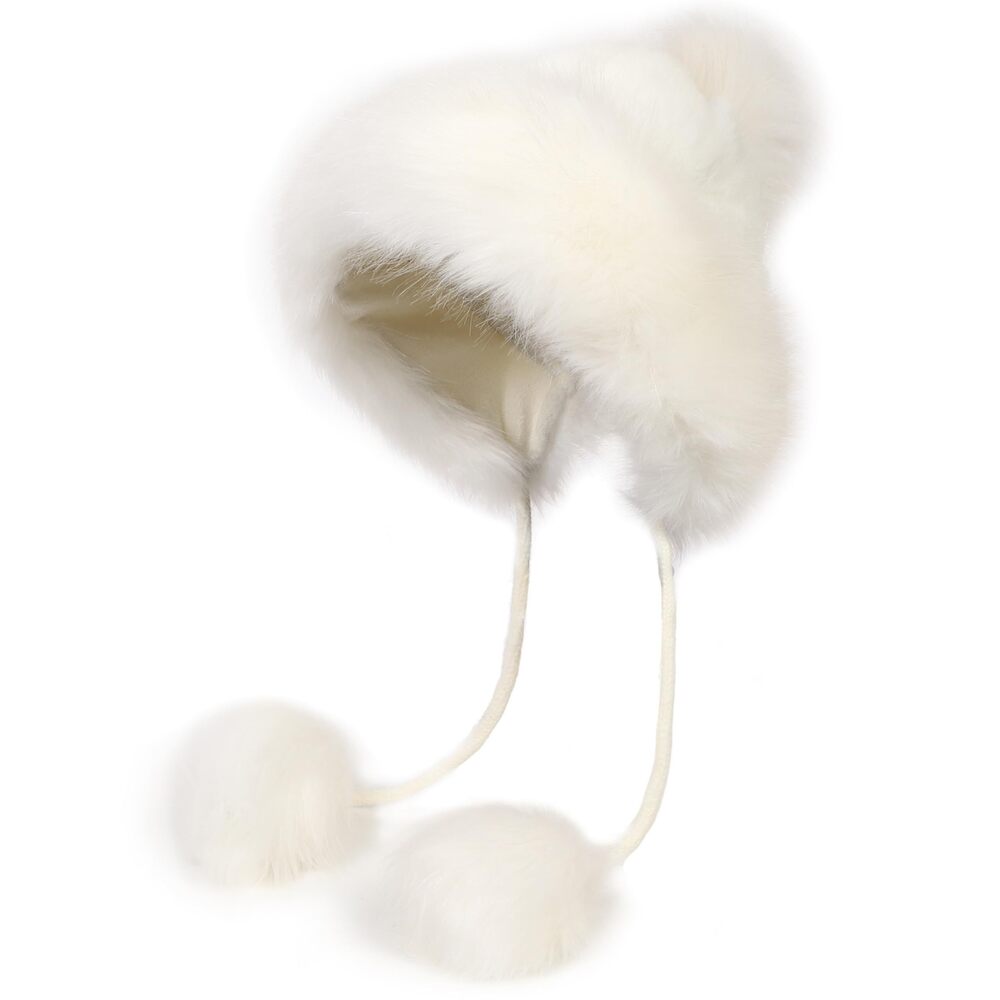 6520 Faux Fox Fur Pom Pom Hat and Hand Muffs 2pc Set - Picture 2 of 9